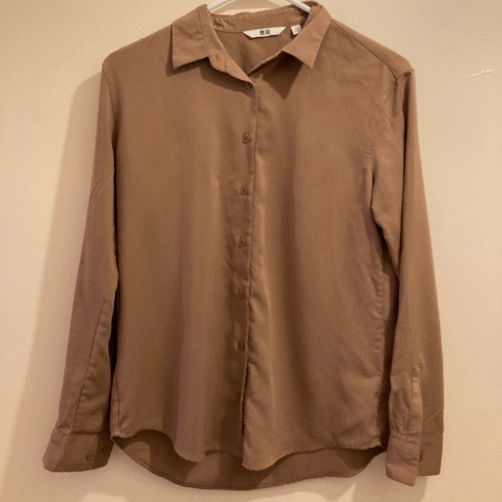 Brown Rayon Button Down UNIQLO Blouse Size XS
